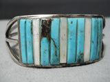 Opulent Vintage Navajo Turquoise Row Sterling Silver Native American Bracelet-Nativo Arts