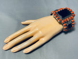 Most Unique Heavy Native American Navajo Coral Sterling Silver Jet Bracelet Cuff-Nativo Arts