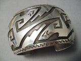 Heavy 100 Gram Vintage Navajo Geomtric Sterling Silver Native American Bracelet-Nativo Arts