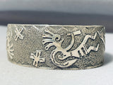 One Of A Kind Native American Navajo Sterling Silver Kokopellis Textured Bracelet-Nativo Arts