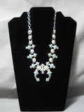 Detailed Vintage Native American Navajo Turquoise Sterling Silver Squash Blossom Necklace-Nativo Arts