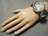 Tremendous Vintage Native American Navajo Sterling Silver Snake Coin Green Turquoise Bracelet-Nativo Arts