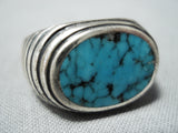 Intricate Spiderweb Turquoise Vintage Men's Native American Navajo Sterling Silver Ring-Nativo Arts