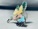 Important And Incredible Native American Zuni Turquoise Sterling Silver Hummingbird Ring-Nativo Arts