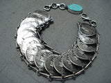 One Of Most Unique Ever Vintage Native American Navajo Turquoise Link Sterling Silver Bracelet-Nativo Arts