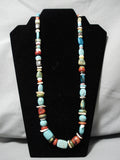 Native American Important Vintage Santo Domingo Native #8 Turquoise Sterling Silver Necklace-Nativo Arts