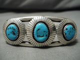 Wonderful Vintage Native American Navajo Triple Floral Turquoise Sterling Silver Bracelet-Nativo Arts