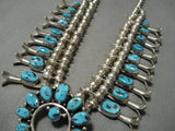 Important Native American Navajo Guild Vintage Sterling Silver Turquoise Squash Blossom Necklace-Nativo Arts