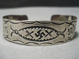 Early 1900's Vintage Native American Navajo Ingot Coin Silver Whirling Logs Bracelet Old-Nativo Arts