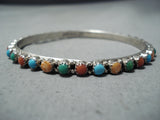 Colorful Native American Navajo Turquoise Coral Spiny Oyster Shell Sterling Silver Bangle-Nativo Arts