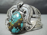 Swirling Leaves Vintage Native American Navajo Spiderweb Turquoise Sterling Silver Bracelet Old-Nativo Arts