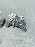 Important Native American Navajo Signed Sterling Silver Horses Earrings-Nativo Arts