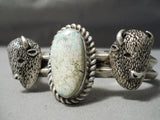 Heavy Thick Vintage Native American Navajo Turquoise Buffalo Sterling Silver Bracelet Old-Nativo Arts