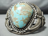 Tony Skeets Vintage Native American Navajo #8 Turquoise Sterling Silver Leaf Bracelet-Nativo Arts