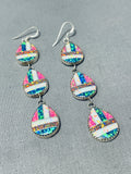 Colorful Native American Navajo Signed Teardrop Synthetic Opal Sterling Silver Pendant Earrings-Nativo Arts