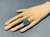 Rare Turquoise Mine Vintage Native American Navajo Blue Gem Sterling Silver Leaf Ring Old-Nativo Arts