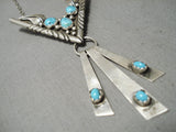 Stunning Vintage Native American Navajo V- Shape Turquoise Sterling Silver Necklace Old-Nativo Arts