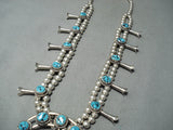Awesome Vintage Native American Navajo Sleeping Beauty Turquoise Sterling Silver Squash Necklace-Nativo Arts