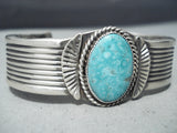 Spectacular Vintage Native American Navajo Old Kingman Turquoise Sterling Silver Bracelet-Nativo Arts