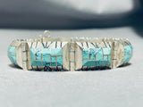 One Of The Best Vintage Native American Navajo Turquoise Inlay Link Sterling Silver Bracelet-Nativo Arts