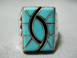Important Detailed Vintage Native American Navajo Nelson Lee Turquoise Sterling Silver Ring-Nativo Arts