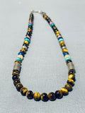 Authentic Thomas Singer Vintage Native American Navajo Tiger's Eye Sterling Silver Necklace-Nativo Arts