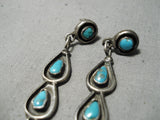 Exquisite Vintage Native American Zuni Blue Gem Turquoise Sterling Silver Earrings Old-Nativo Arts