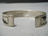Able Arther Vintage Native American Navajo Sterling Silver Jet Bracelet Cuff-Nativo Arts