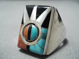 Best Important Vintage Native American Zuni Turquoise Inlay Sterling Silver Spinner Ring-Nativo Arts