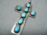 Special Vintage Native American Zuni Blue Gem Turquoise Sterling Silver Cross Pendant-Nativo Arts