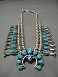 Important Native American Navajo Guild Vintage Sterling Silver Turquoise Squash Blossom Necklace-Nativo Arts