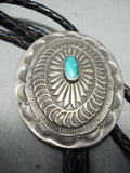 Marvelous Vintage Navajo Turquoise Sterling Silver Bolo Native American Old-Nativo Arts