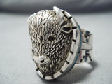 Best Vintage Native American Navajo Buffalo Turquoise Inlay Sterling Silver Ring-Nativo Arts