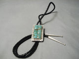 Detailed!! Vintage Native American Navajo Squared Royston Turquoise Sterling Silver Bolo Tie-Nativo Arts