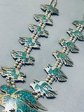 Extreme Detail Vintage Native American Navajo Turquoise Sterling Silver Squash Blossom Necklace-Nativo Arts