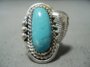 Remarkable Vintage Native American Navajo Old Kingman Turquoise Sterling Silver Ring Old-Nativo Arts