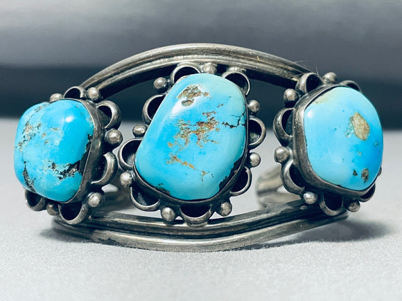 Flowers Of Turquoise Chunk Vintage Native American Navajo Sterling Silver Bracelet-Nativo Arts