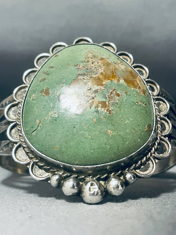 Huge Vintage Native American Navajo Green Turquoise Sterling Silver Bracelet-Nativo Arts