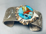One Of The Most Unique Elk Turquoise Inlay Sterling Silver Bracelet-Nativo Arts