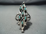 Native American Incredible Authentic Vintage Zuni Edaakie Turquoise Sterling Silver Ring Old-Nativo Arts