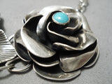 Extremely Detailed Handmade Flower Sterling Silver Turquoise Native American Navajo Necklace-Nativo Arts