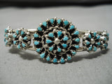 Rare Zuni Native American Vintage Sterling Silver Turquoise Bracelet Old-Nativo Arts