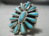 Huge Tears Of Joy Turquoise Vintage Native American Navajo Sterling Silver Ring-Nativo Arts
