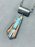Focused Precise Artist Detail Vintage Native American Navajo Turquoise Sterling Silver Necklace-Nativo Arts