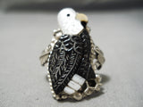 Detailed Intricate!! Zuni Native American Sterling Silver Beald Eagle Ring-Nativo Arts