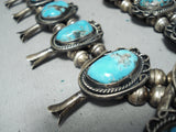Women's Vintage Native American Navajo Blue Turquoise Sterling Silver Squash Blossom Necklace-Nativo Arts