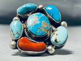 Tremendous Vintage Native American Navajo Turquoise Sterling Silver Ring Signed Abel Toledo-Nativo Arts