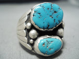 Spectacular Vintage Native American Navajo Kingman Turquoise Sterling Silver Ring-Nativo Arts