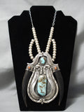 One Of The Biggest Best Vintage Native American Navajo Turquoise Sterling Silver Necklace-Nativo Arts