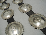 Earlier 1900's Vintage Native American Navajo Hand Tooled Sterling Silver Concho Belt Old-Nativo Arts